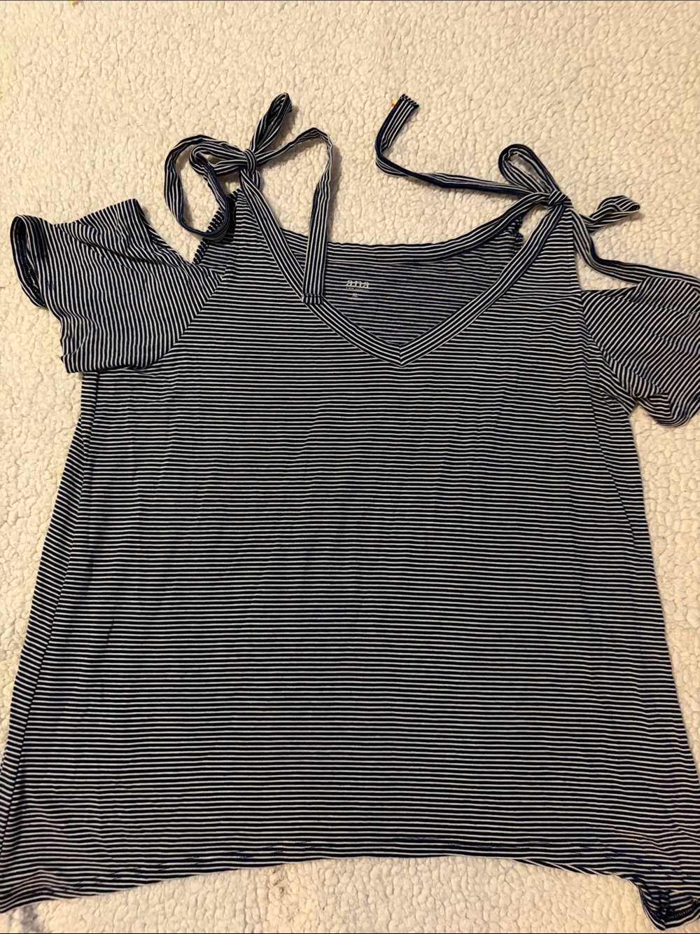 a.n.a Navy & White Striped Cold-Shoulder Tie-Strap V-Neck Tank Top